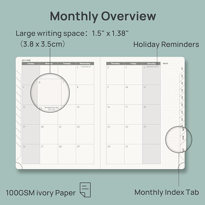 POPRUN 2026-2027 Academic Planner, 6.5" x 8.75", Weekly and Monthly Calendar - Image 3