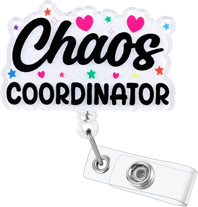 Chaos Coordinator Funny Nurse Badge Reel, Cute Coffee Lovers Retractable ID by LINAYOHA