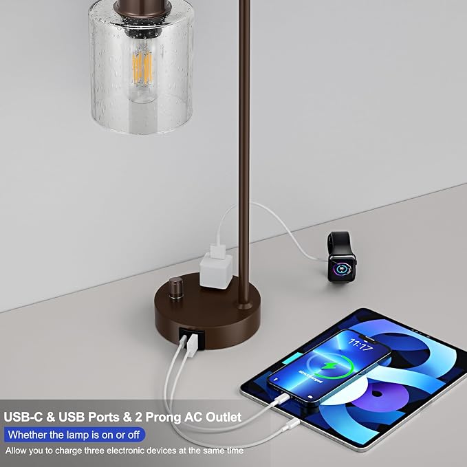 Innqoo Brown Industrial Bedside Table Lamp - Image 3