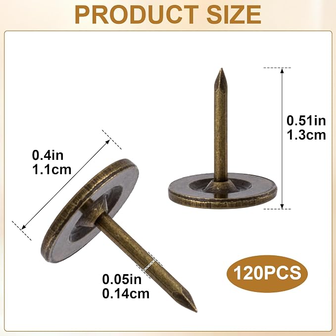 120pcs Metal Thumb Tacks, 0.4x0.51in, Bronze | Metal, Heavy Duty Flat Head - Image 2