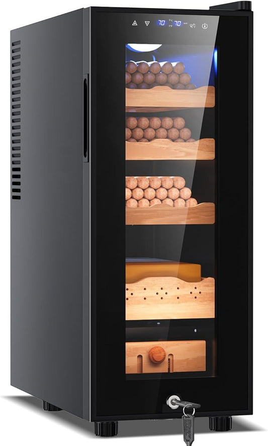 Electric Cigar Humidor Cabinet 35L, Tylza Electric Humidors for Cigars with Temp & Humidity Control, Digital Hygrometer, Lock, Refrigerator, Cigar Humidors with Cedar Wood Drawer Shelves, 260 Cigars-DeskLoop Office