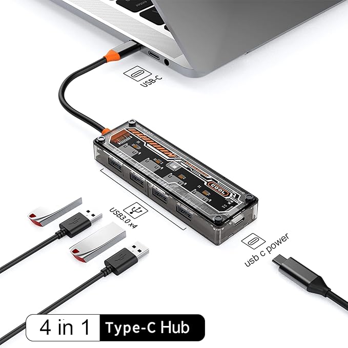 4 Ports Multi-Port USB 3.0 Hub, USB Type C to USB 3.0 4-in-1 Hub Adapter Station with a USB C Power Port for Laptop, Flash Drive, Keyboard, Mouse, Transfer Rate tp to 5Gbps-DeskLoop Office