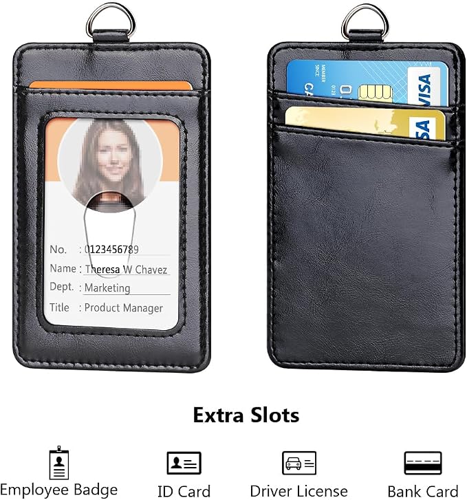 Leather Badge Holder and Adjustable Retractable Lanyards, Quick Release Buckle - Image 3