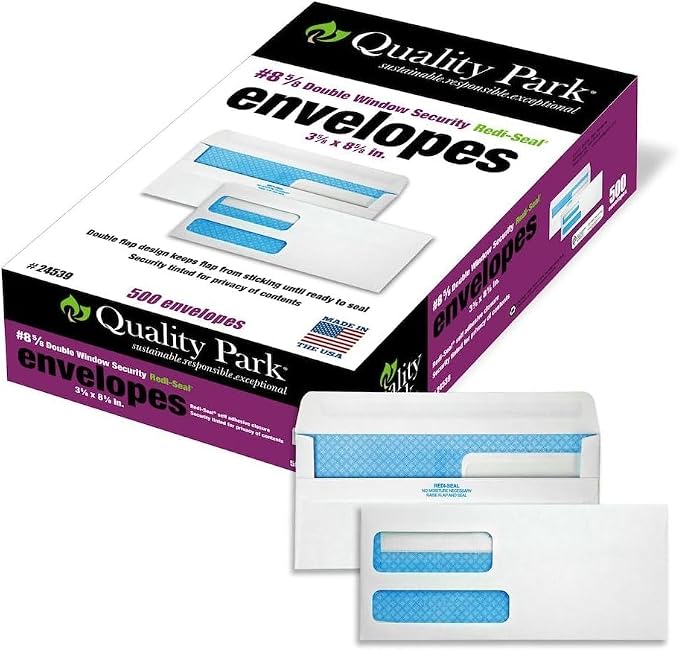 Quality Park #8 5/8 Security Envelopes, Double Window, Self Seal Envelopes by Quality+Park