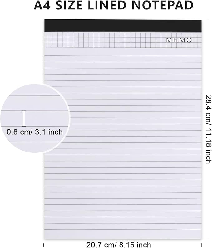 SAYEEC Legal Pads, A4 Size Wide Ruled Writing Note Pads, 8" x11" Lined Notepad Notebook Paper for Business School College Office 25 Sheets Per Pad (2 Pack)-DeskLoop Office