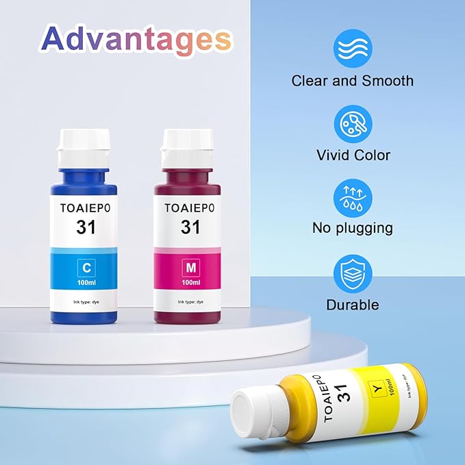 31 Refill Ink Bottles Replacement for H31 Ink Compatible with HP Smart Tank 7602 Ink Refill,Work for HP Smart Tank 5101 7001 7301 Ink Tank Printer-DeskLoop Office