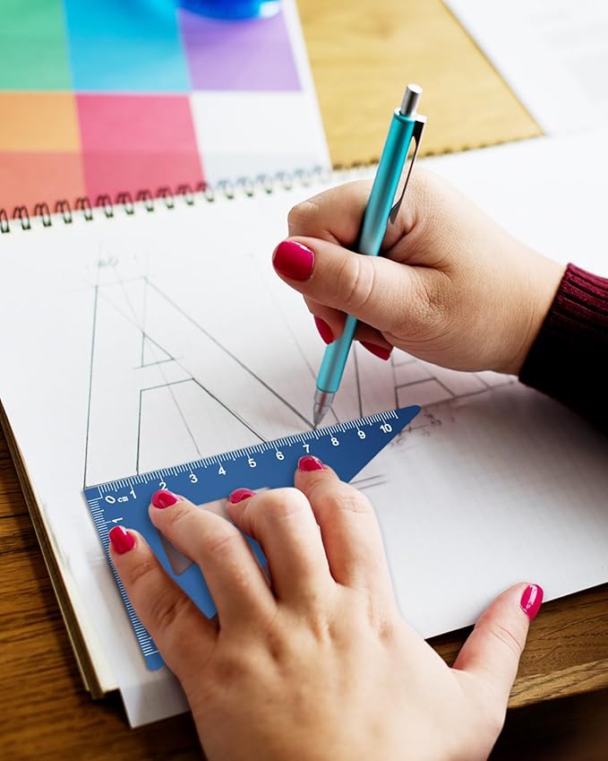 Honagu Triangular Ruler Set, 8 Pieces/2 Sets Aluminum Alloy Ruler, Metal Drafting Ruler, Geometric Protractor for Students, Draftsmen, Engineers, School Office Supplies (Blue+Blue)-DeskLoop Office