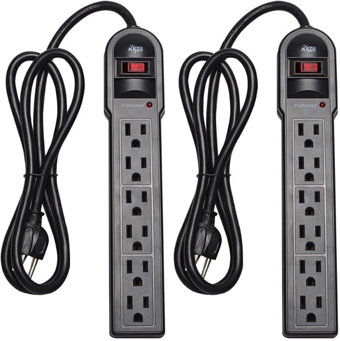 KMC 6-Outlet Surge Protector Power Strip 2-Pack, 900 Joules, 4-Foot Extension Cord, Overload Protection, Black-DeskLoop Office