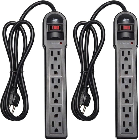 KMC 6-Outlet Surge Protector Power Strip 2-Pack, 900 Joules, 4-Foot Extension Cord, Overload Protection, Black-DeskLoop Office