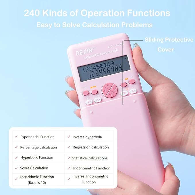 Scientific Calculators for Students, 240 Functions 2-Line Standard Scientific Calculator, Cute School Office Supplies，Math Calculator for School (Pink)-DeskLoop Office
