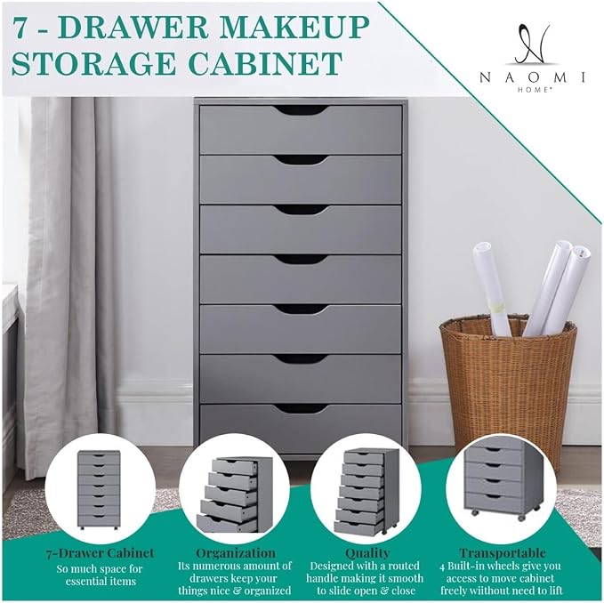 Naomi Home Debbie 7-Drawer Craft & Office Storage Cabinet, Chic Design - Image 3