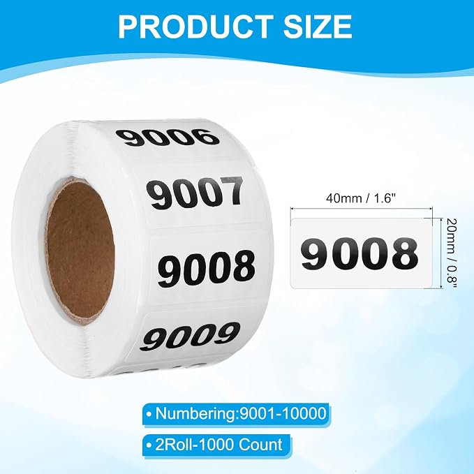 PATIKIL 0.8 x 1.6 Inch Inventory Number Sticker, 2 Roll 9001 to 10000 - Image 2