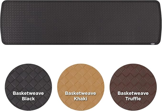 GelPro Elite Premier Gel & Foam Cushioned Anti-Fatigue Kitchen Floor Comfort Mat, Padded Stain-Resistant, Waterproof, Non-Slip Comfort Padded Desk/Office Mat, 20" x 72", Basketweave Black-DeskLoop Office