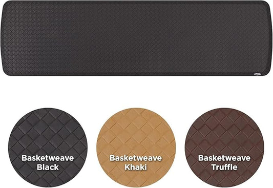 GelPro Elite Premier Gel & Foam Cushioned Anti-Fatigue Kitchen Floor Comfort Mat, Padded Stain-Resistant, Waterproof, Non-Slip Comfort Padded Desk/Office Mat, 20" x 72", Basketweave Black-DeskLoop Office