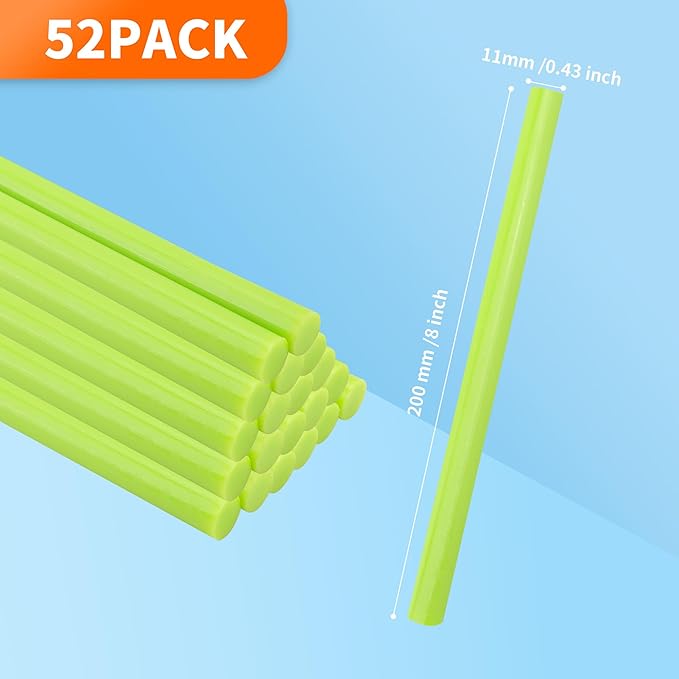MATUFF Light Green hot Glue Sticks Full Size 0.43” Dia x 8” Long, 52 pcs Hot melt Adhesive Glue Sticks, All-Purpose Colored Glue Gun Sticks for Christmas Decoration Crafts Arts School Repair Bonding-DeskLoop Office
