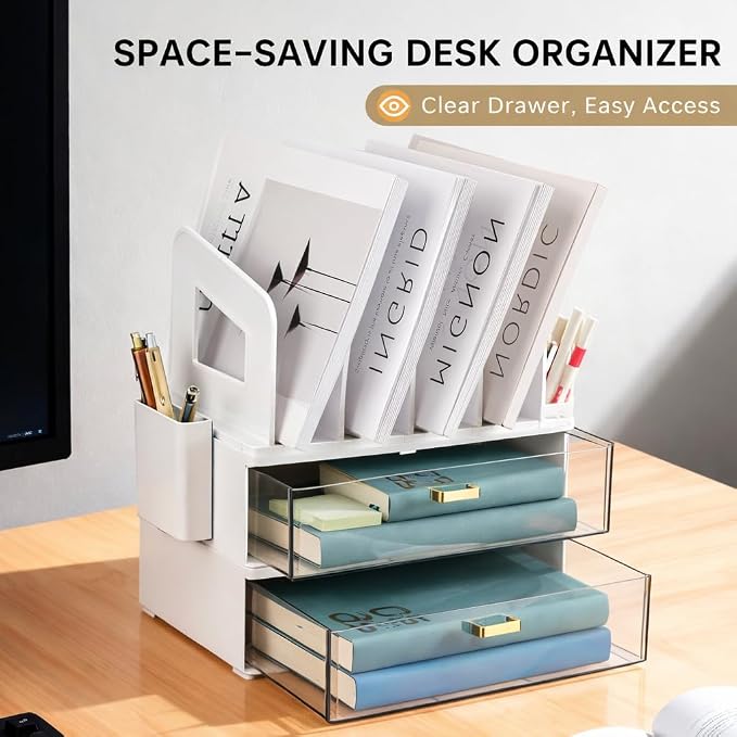 CiWiVOKi Desk Organizer with 4 File Slots and 2 Drawers, notebooks and office - Image 9