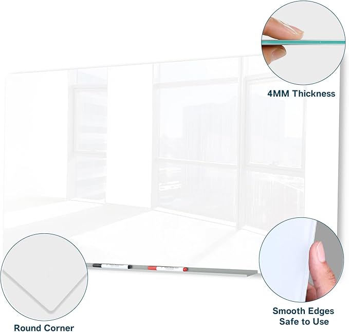 J&J worldwide Glass Whiteboard, Magnetic Brilliance White Dry Erase Board 36" x 60" Invisible Mount, Includes Markers, Marker Tray, Eraser for Wall, Office, Home, School-DeskLoop Office