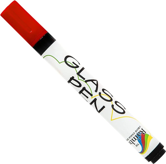 Glass Pen Window Marker: Liquid Chalk Markers for Glass, Car Marker or Mirror Pen with Washable Paint - Car Windows, Mirror, Storefront Windows, Parade & Party, Holiday (Red, Fine Tip)-DeskLoop Office