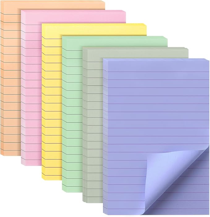 Mr. Pen- Lined Sticky Notes, 6 Pads, 45 Sheets/Pad, Morandi Color | Sticky Notes by MrPen