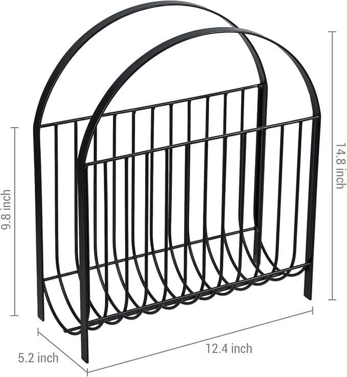 MyGift Deluxe Mid Century Metal Wire Magazine Rack in Matte Black Finish - Image 6