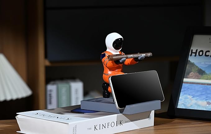Astronaut Resin Pen Holder, Mobile Phone Stand, Device Stand, Desk Organizer Decorative Pen Holder (Orange&Black)-DeskLoop Office