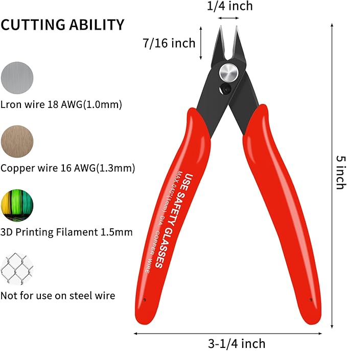 HongWay 5pcs Wire Cutters, Micro Flush Cutters with Spring, Wire Cutting Pliers, Wire Snips for Electronics Soft Copper Jewelry Making, 5-inches, Red-DeskLoop Office