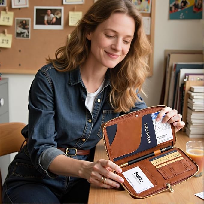 RFID Passport Holder for Wallet, RFID Blocking Document Organizer Clutch Bag - Image 7