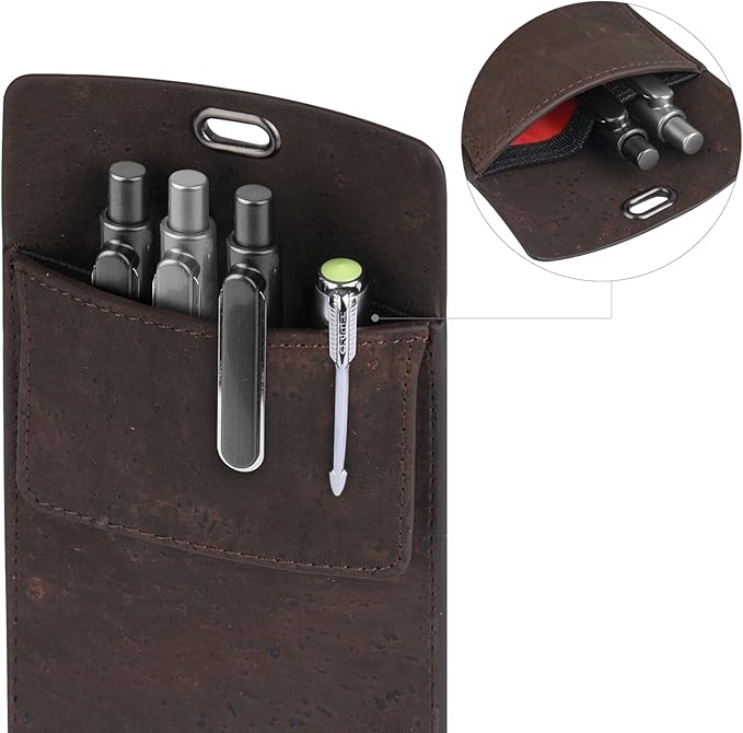 Premium Portuguese Cork Pocket Protector for Men | Multi-Use Pocket Protectors for Shirts and Lab Coats | For Pen, Pencils, Pointers, and More | 2 Pack of Brown Pocket Organizer Protectors-DeskLoop Office