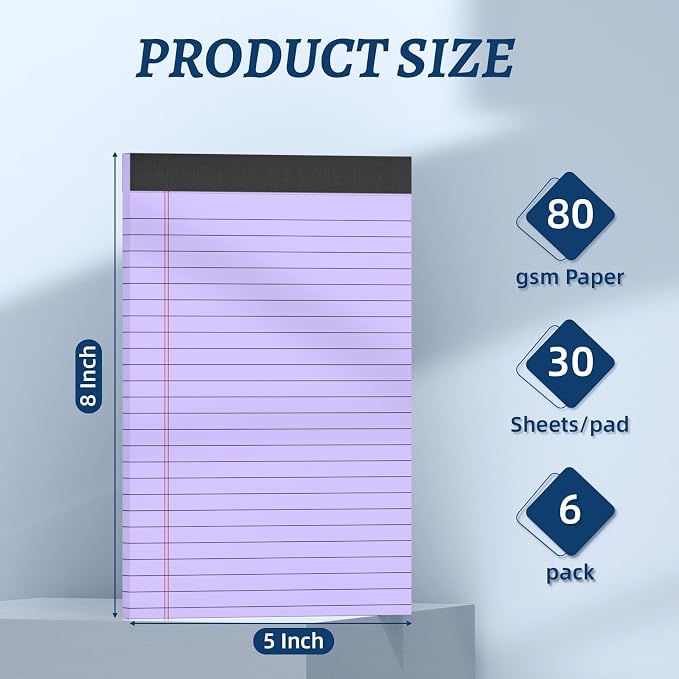 6 Pack 5 x 8 Inch Purple Legal Pads, Double-Sided Lined Notepads - Image 2