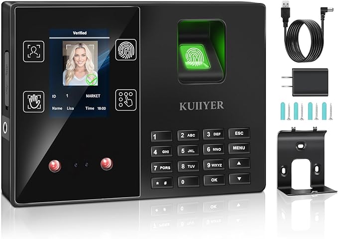 KUIIYER 4 in 1 Employee Time Clocks for Small Business (Face + Fingerprint + Palm Print + PIN) Employee Clock in & Out Machine Attendance Punch Clock-DeskLoop Office