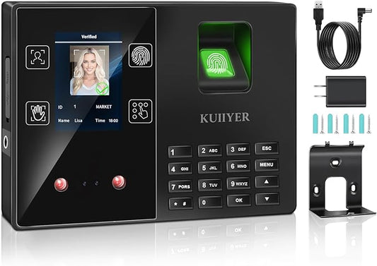 KUIIYER 4 in 1 Employee Time Clocks for Small Business (Face + Fingerprint + Palm Print + PIN) Employee Clock in & Out Machine Attendance Punch Clock-DeskLoop Office