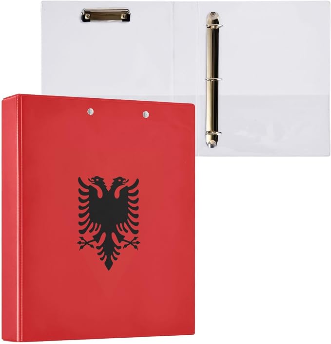 Europe Albanian Flag 3-Ring Binder, 1.5 Inch D-Ring Organizer Folder Clipboard - Image 3