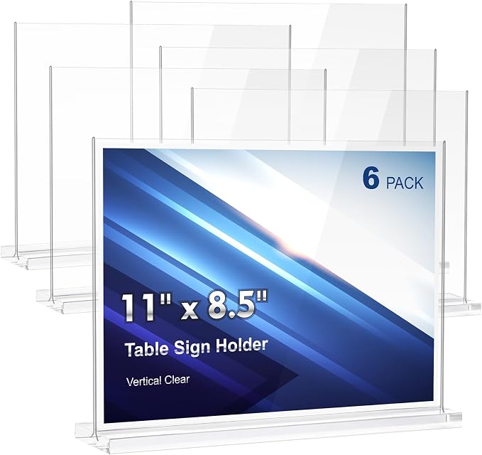 Comix Acrylic Sign Holder 11x8.5 Inches 6 Pack Horizontal T Shape Double Sided by Comix