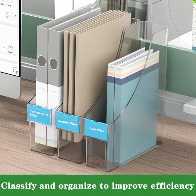 2 Pack Vertical File Holder Clear Acrylic Desk Organizer Storage Bins Holding - Image 3