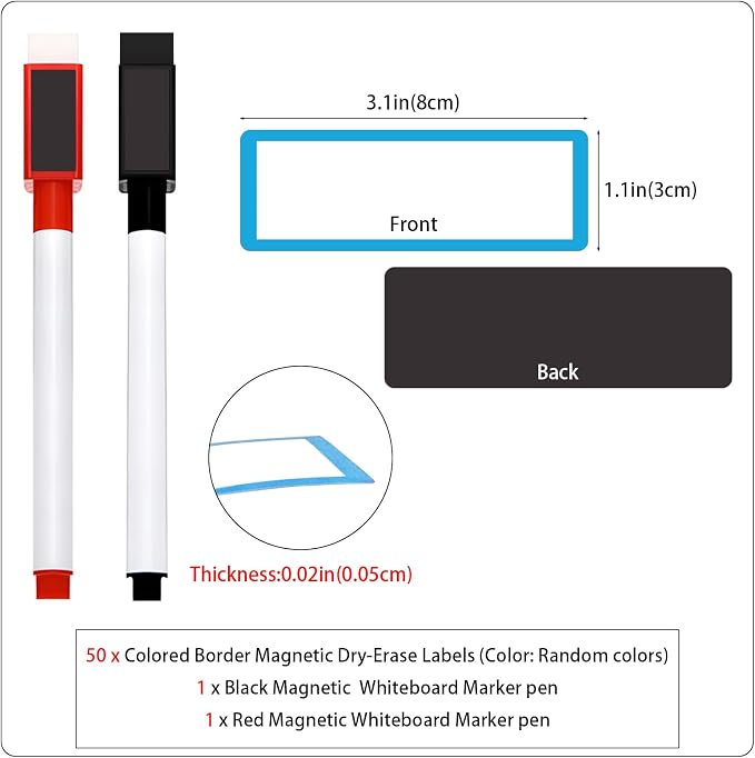 50 pcs Colored Border Magnetic Dry Erase Labels, VEINARDYL 3.2" x 1.2" Reusable - Image 2