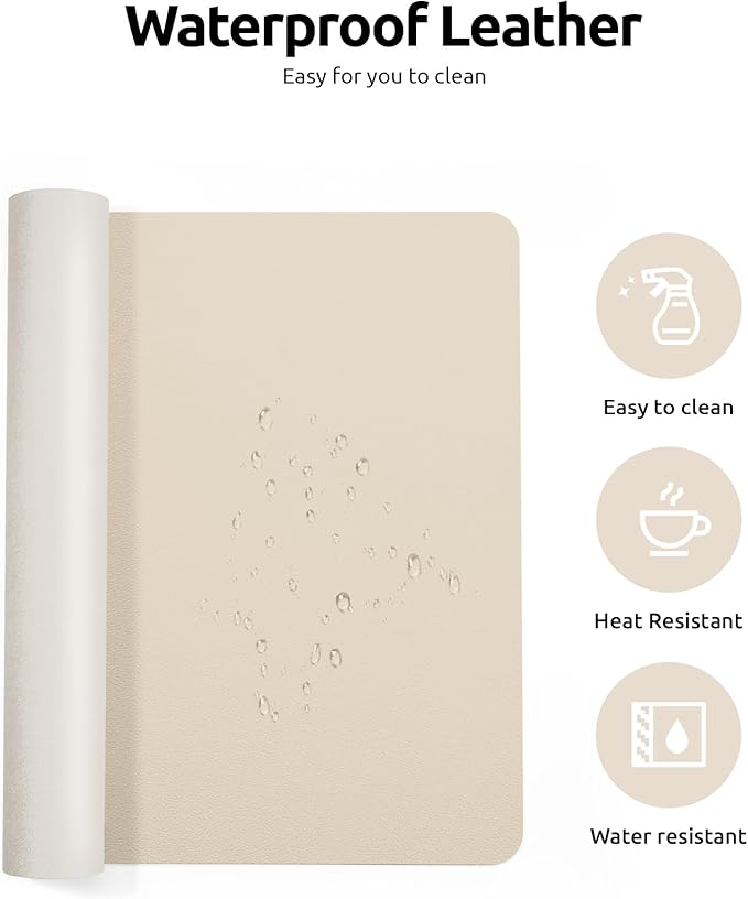 YSAGi Leather Desk Pad Protector, Office Desk Mat, Large Mouse Pad, Non-Slip PU Leather Desk Blotter, Waterproof Laptop Desk Writing Pad for Office and Home (23.6" x 13.8", Eggshell)-DeskLoop Office