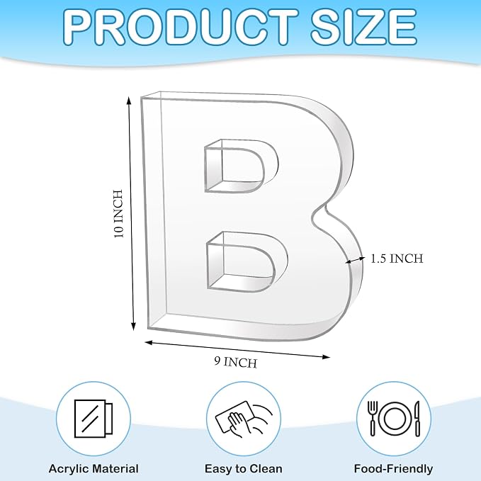 10" B Clear Acrylic Letter Charcuterie Board Box, Reusable Fillable Decorative - Image 2