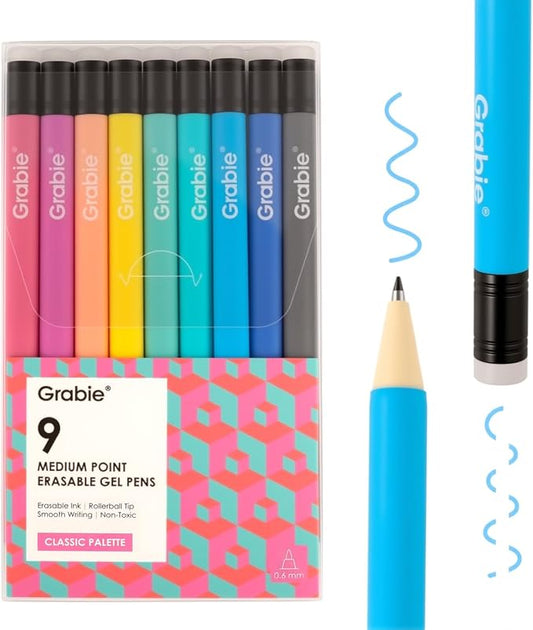 Grabie Erasable Gel Pens, 9 Colors Erasable Pens, Make Mistakes Disappear by Grabie