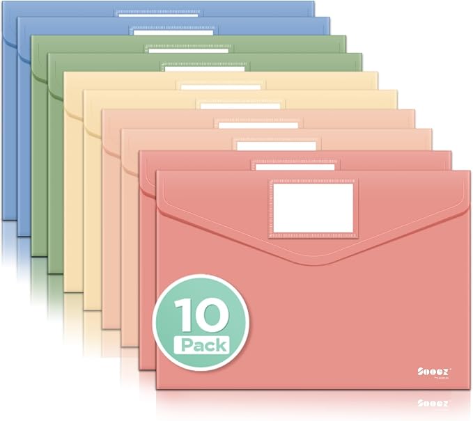 Sooez 10Pack Plastic Envelopes, Plastic File Folder, Folders by Sooez