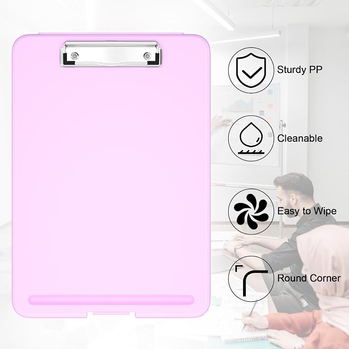 Hongri Clipboard with Storage, 8.5 x 11 Clip Board Foldable, Pale Pink | Bottom - Image 5