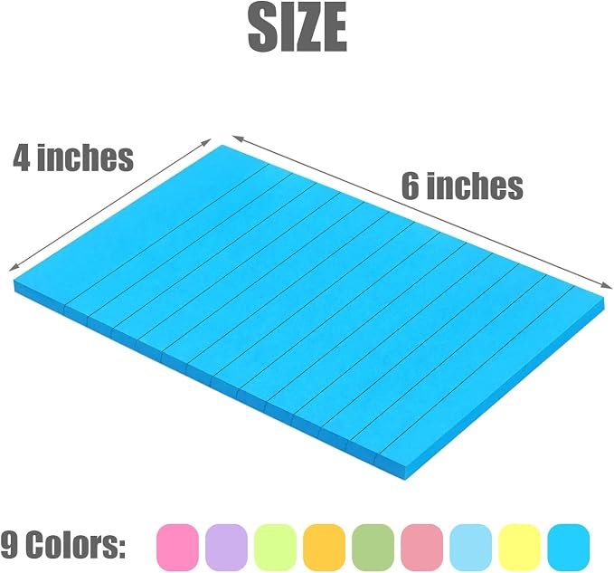 9 Pack Lined Sticky Notes 4x6 in Bright Colors Self-Stick Note Pads - Image 5