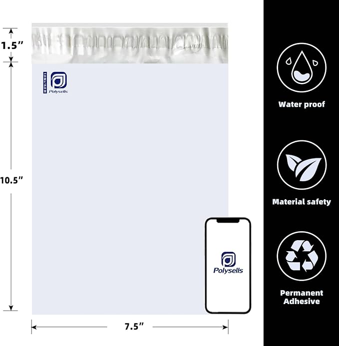 POLYSELLS 200 pcs 7.5x10.5 Inches White Poly Mailers Shipping Envelopes - Image 2