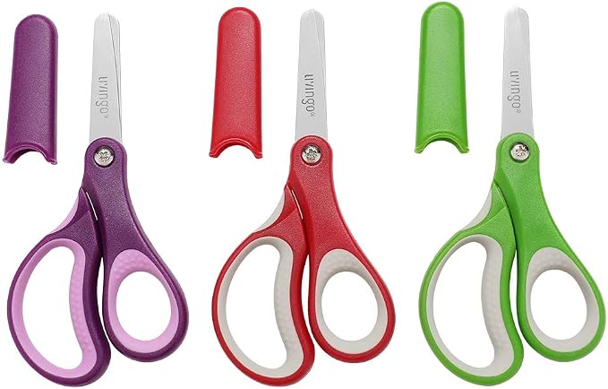 LIVINGO 5" Left and Right Handed Kids Scissors, Safety Blunt Sharp Stainless by LIVINGO
