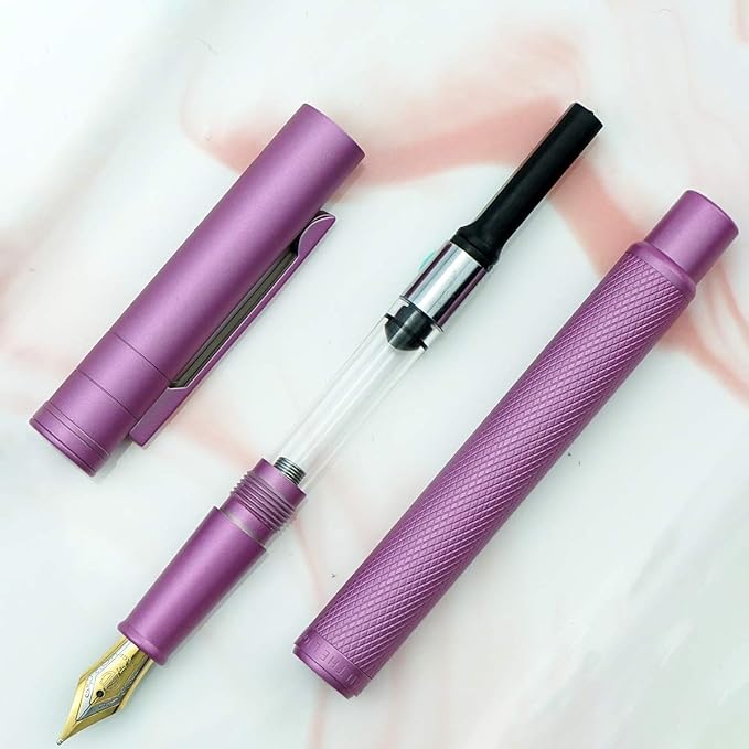 Asvine Pink Forest Fountain Pen Extra Fine Nib, Classic Design with Converter and Metal Pen Case, The Light of Hope Serise