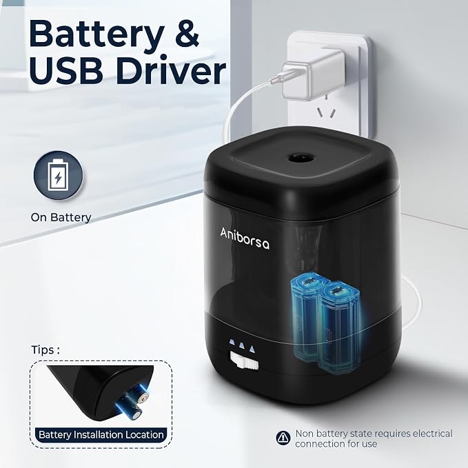 Electric Pencil Sharpener, USB & Battery Operated, Adjustable Nibs, Automatic - Image 6