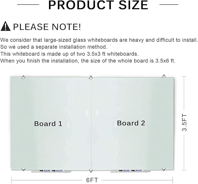 2-in-1 Glass White Board 72" x 43" Extra Large Splicing Magnetic Tempered Glass Whiteboard for Wall, ZHIDIAN Morden Glass Dry Erase Board Frameless Bulletin Board for Office, Home, School-DeskLoop Office