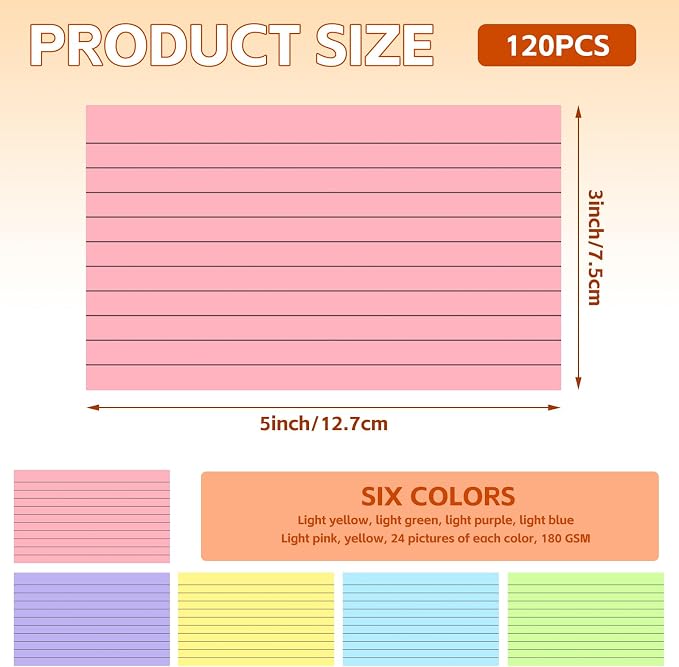 Tecmisse 3x5 Index Cards Colored, Lined Flashcards, Colorful Flash Cards - Image 2