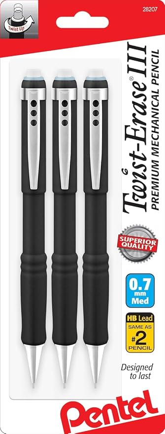 Pentel Mechanical Pencil 0.7 mm Twist Erase III, Twist Up Eraser, Pre-Loaded by PentelofAmerica