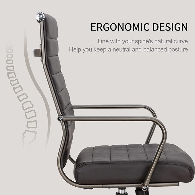 Okeysen Office Desk Chair Conference Room Chairs Modern Ergonomic Executive Swivel Chair Adjustable Height PU Leather Home Desk Chair with Armrests Comfy Computer Task Chairs with Wheels (Retro Black)-DeskLoop Office