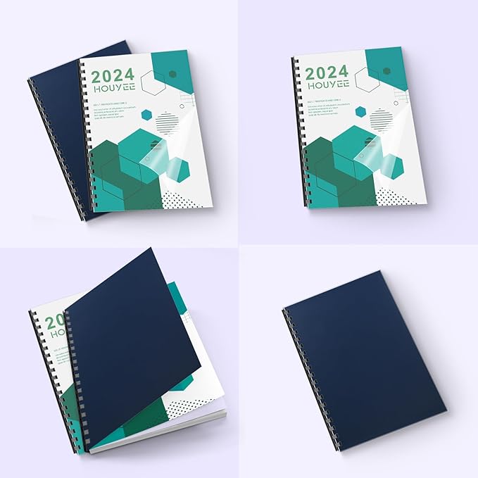 100 Pack Binding Covers Set, 8.5x11 Inches, Including 50 Pcs 12 Mil Ultra Clear PET Binding Covers, 50 Pcs 12 Mil Navy Sand Textured-DeskLoop Office